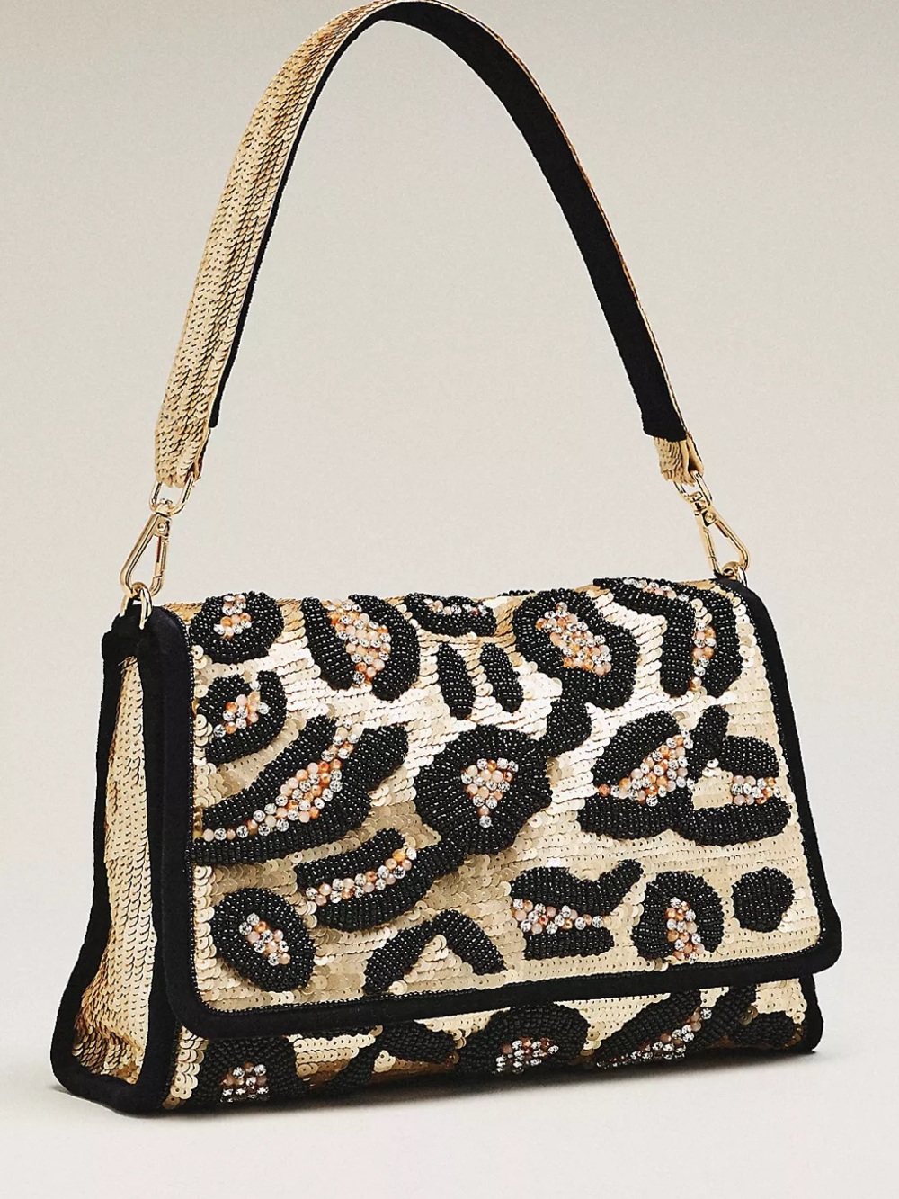 NWT Anthropologie Maeve Audra Embellished Shoulder Bag Neutral Pattern